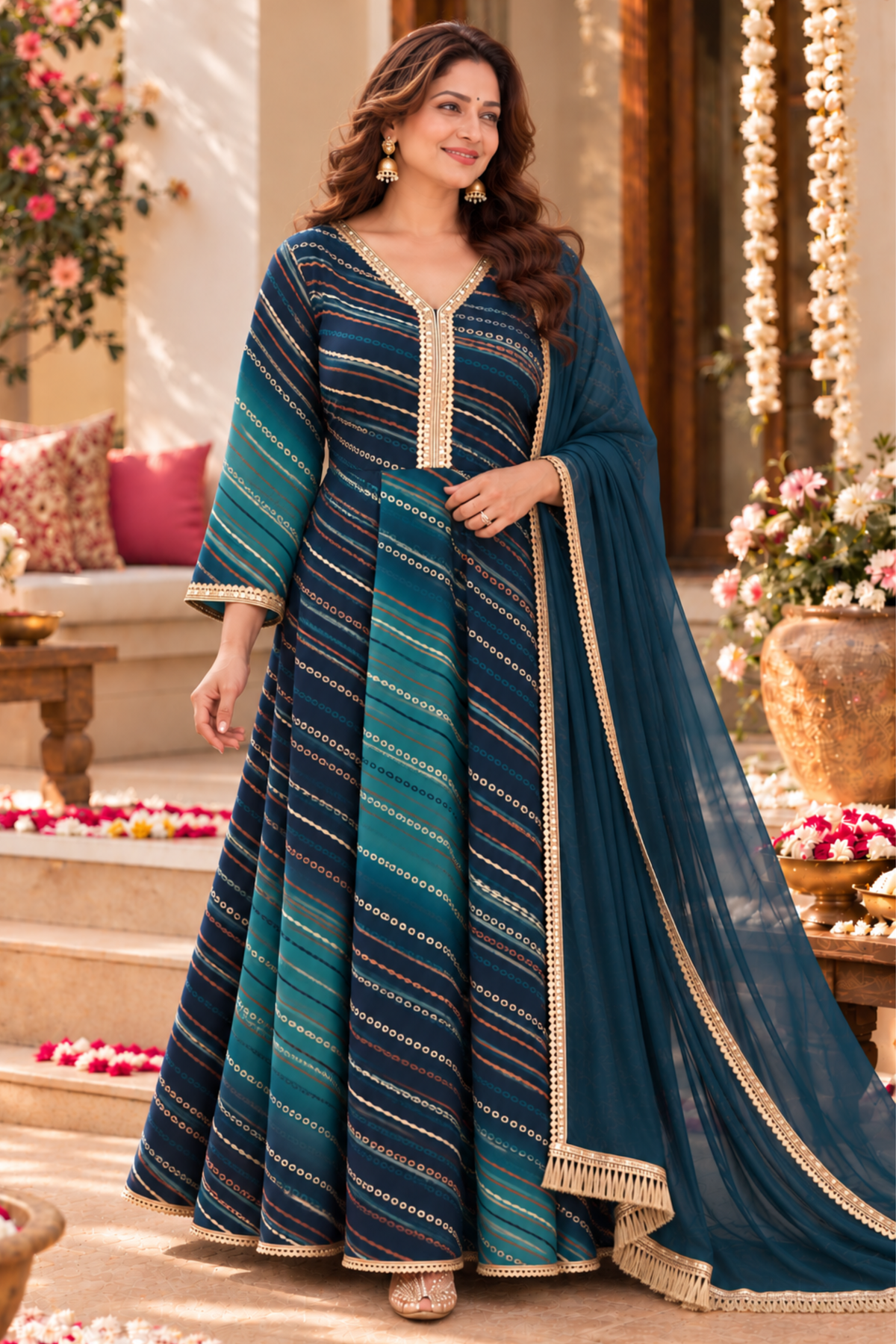 Sapphire Fiesta Foiled Anarkali Dress
