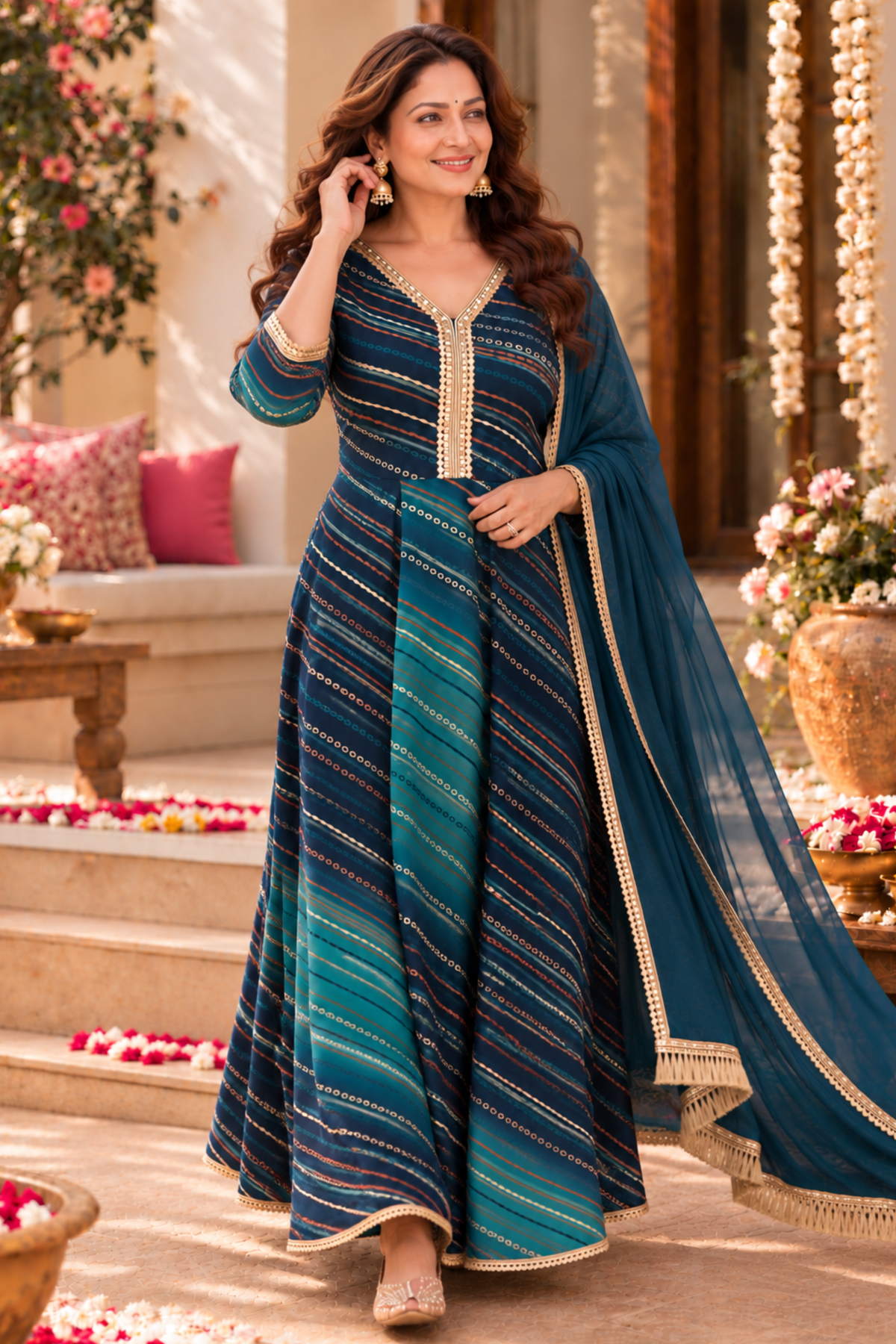 Sapphire Fiesta Foiled Anarkali Dress