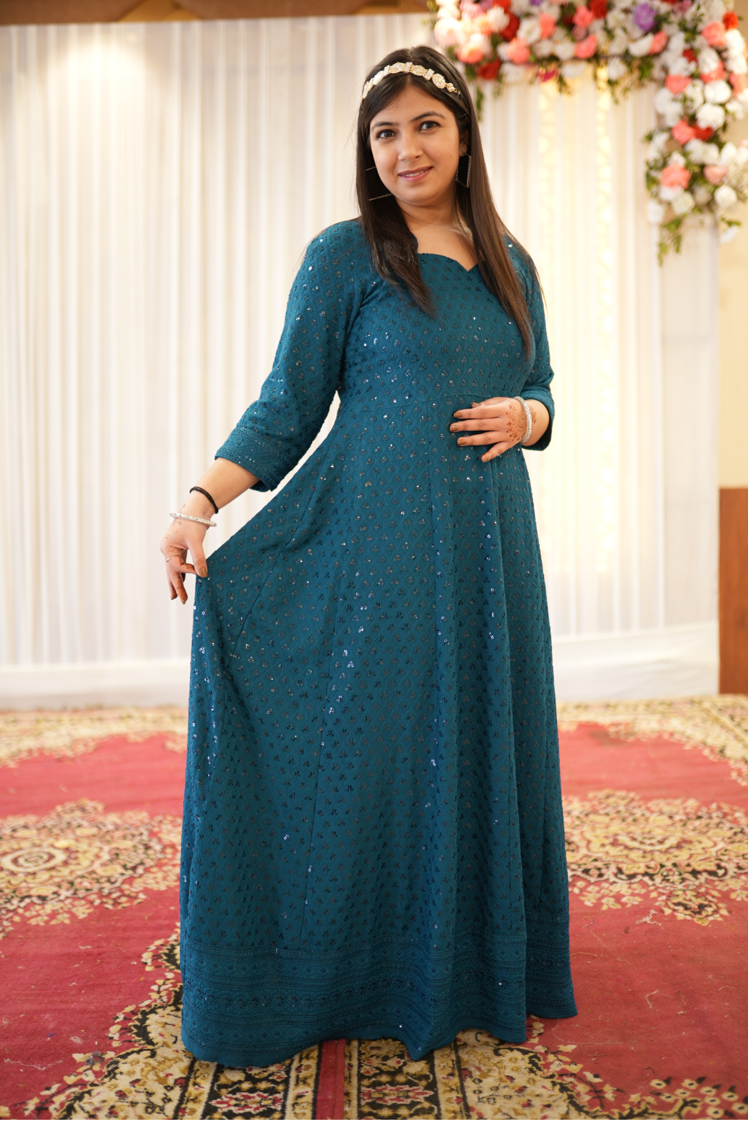 Designer Wedding Anarkali Dress Teal Green