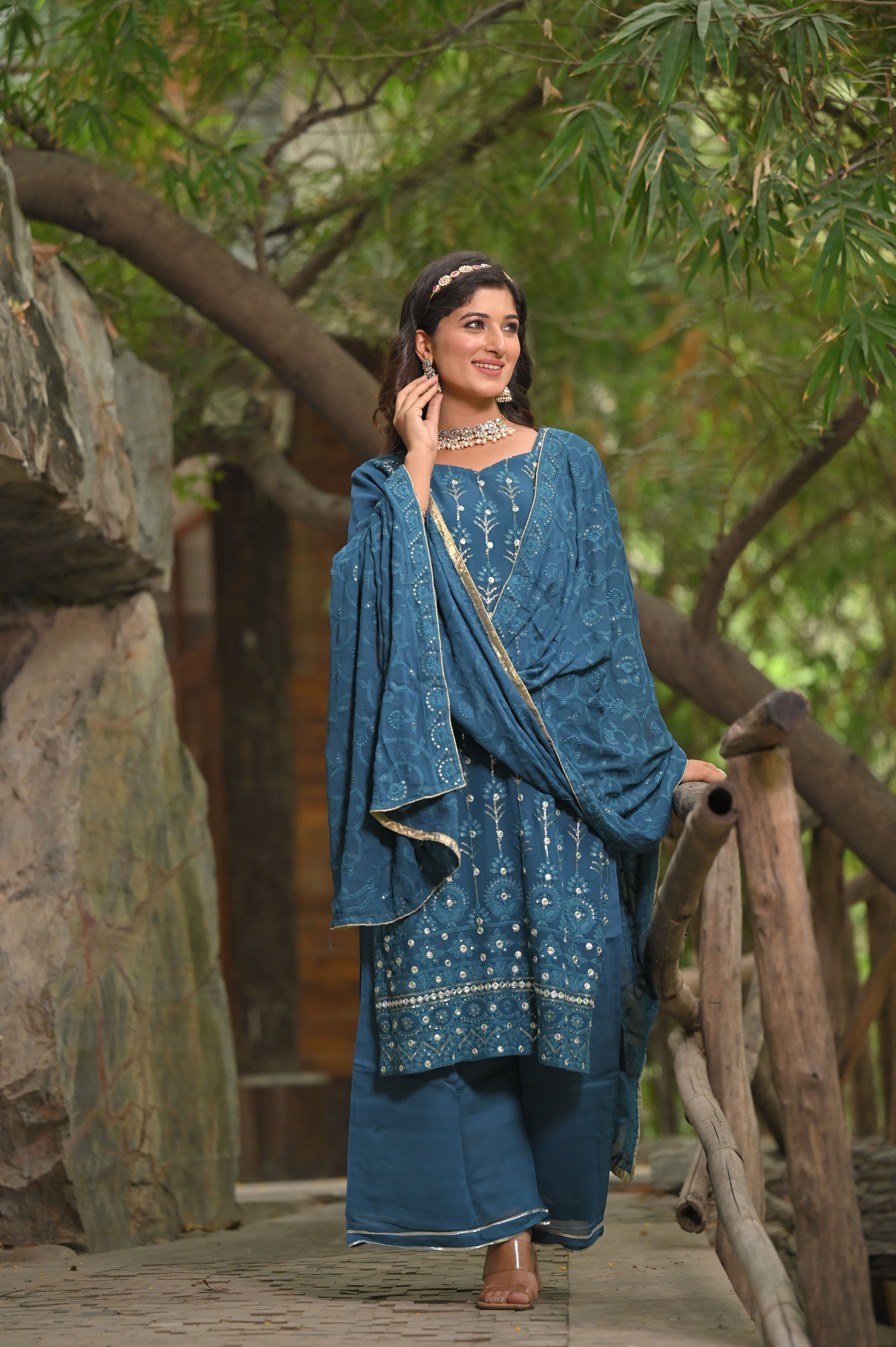 Sharara Suits : Blue georgette fancy embroidery work sharara ...
