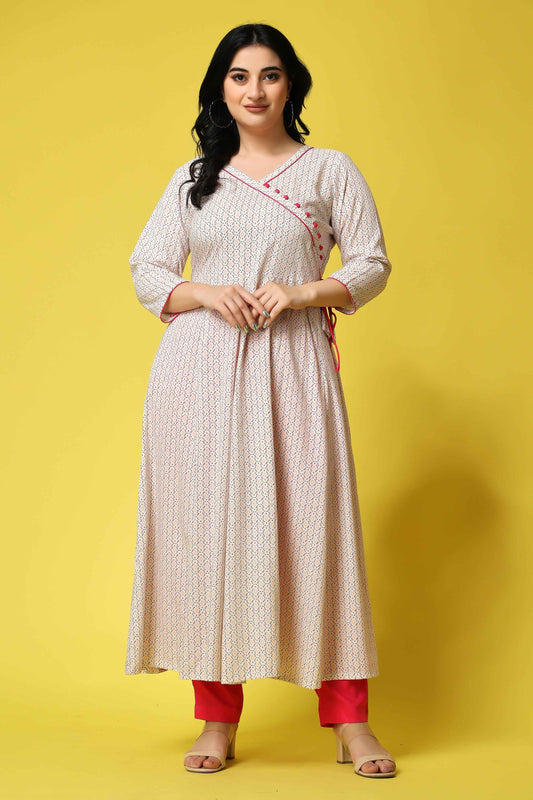 Buy Plus Size ​Pearls & Prints Angrakha Kurta Set At Apella | Sizes XS to 10 XL | India | Free Delivery | Customized