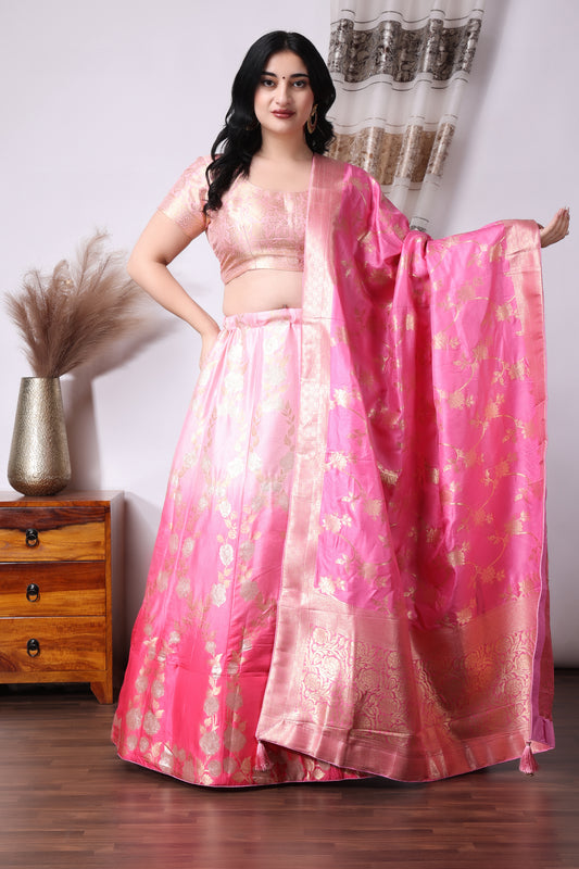 Women Plus  Size Mishrit Gulabi Banarasi Silk Lehenga