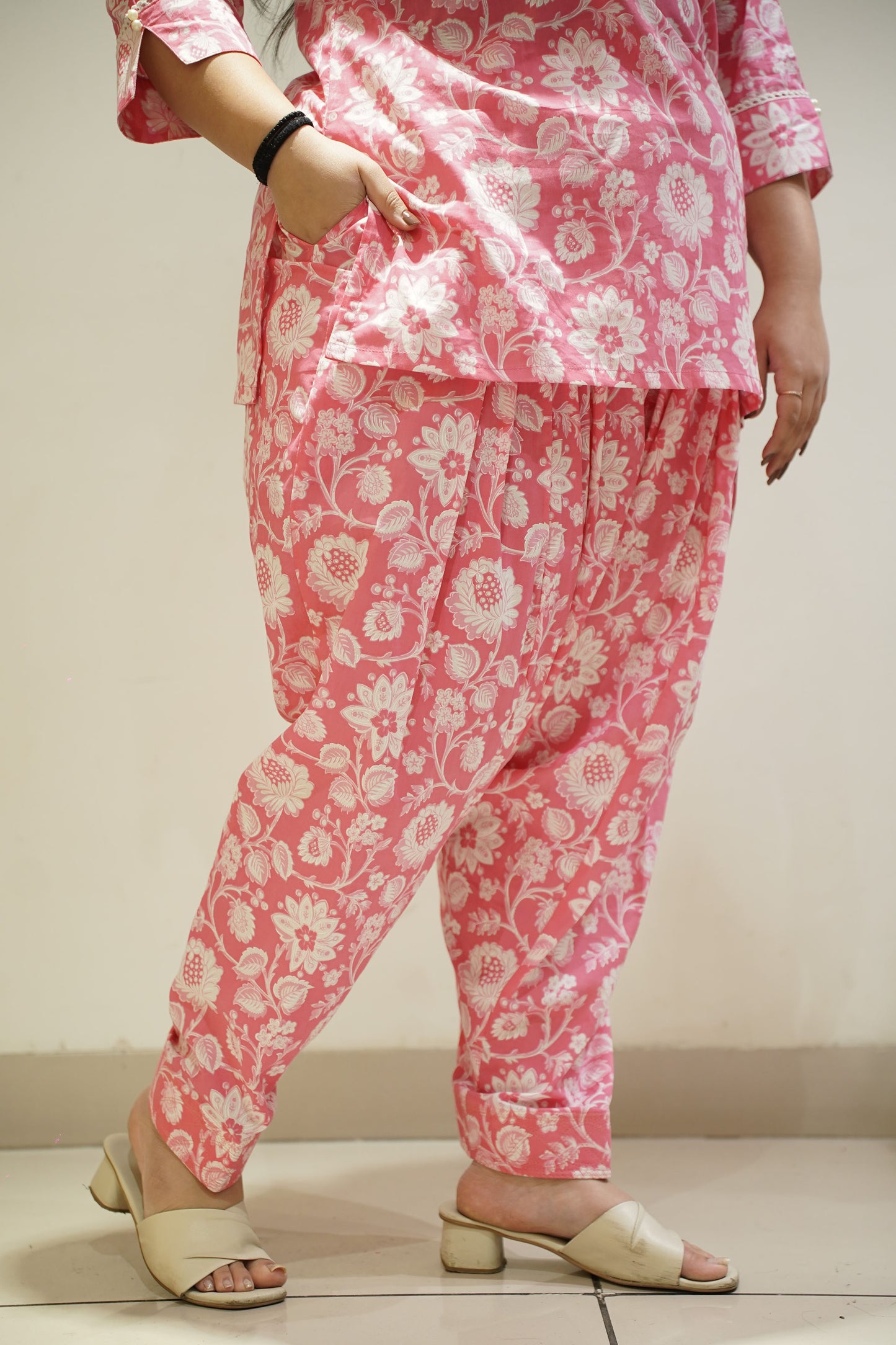 Pink Block Printed Cotton Salwar
