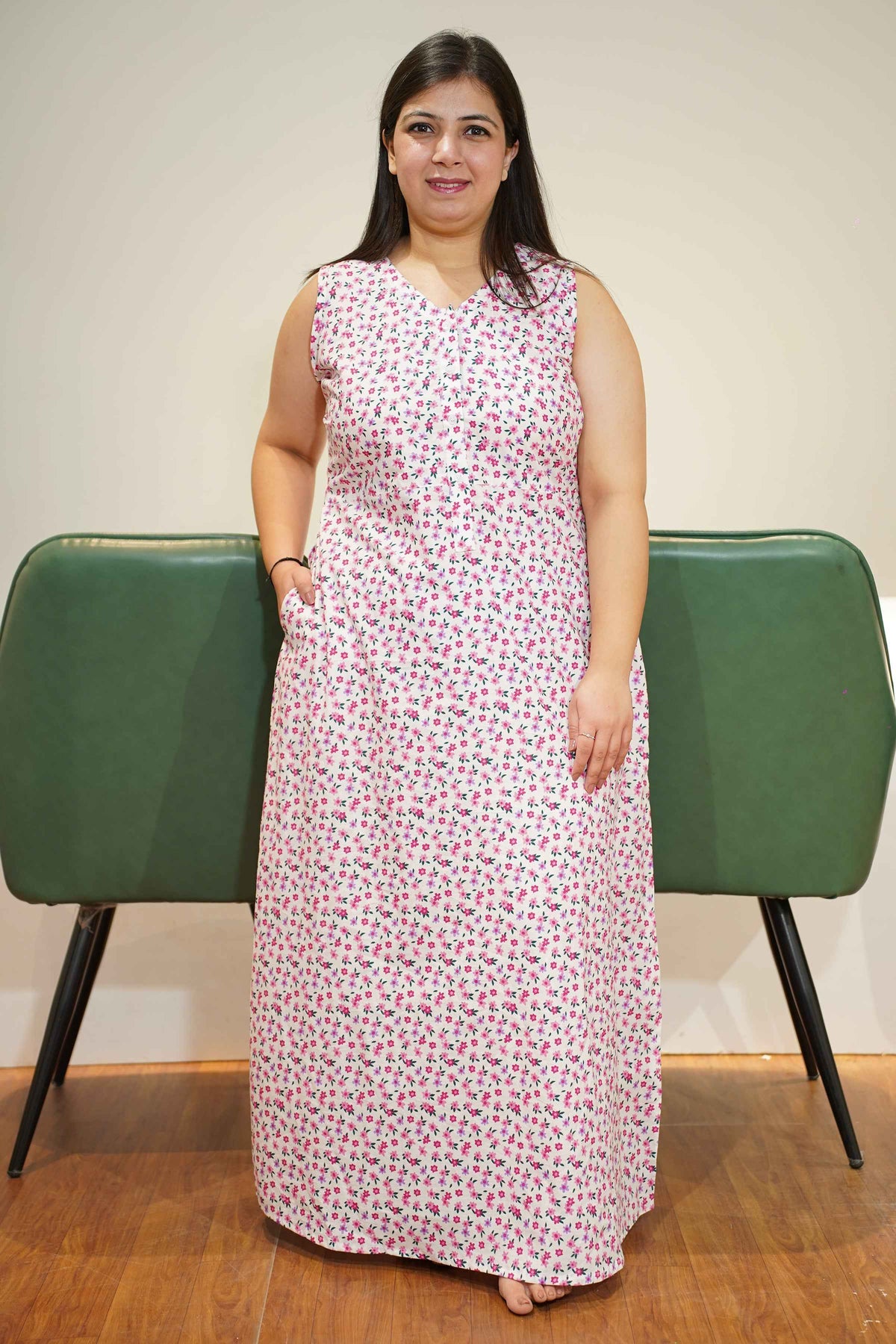 Pink Bloomy Cotton Night Gown