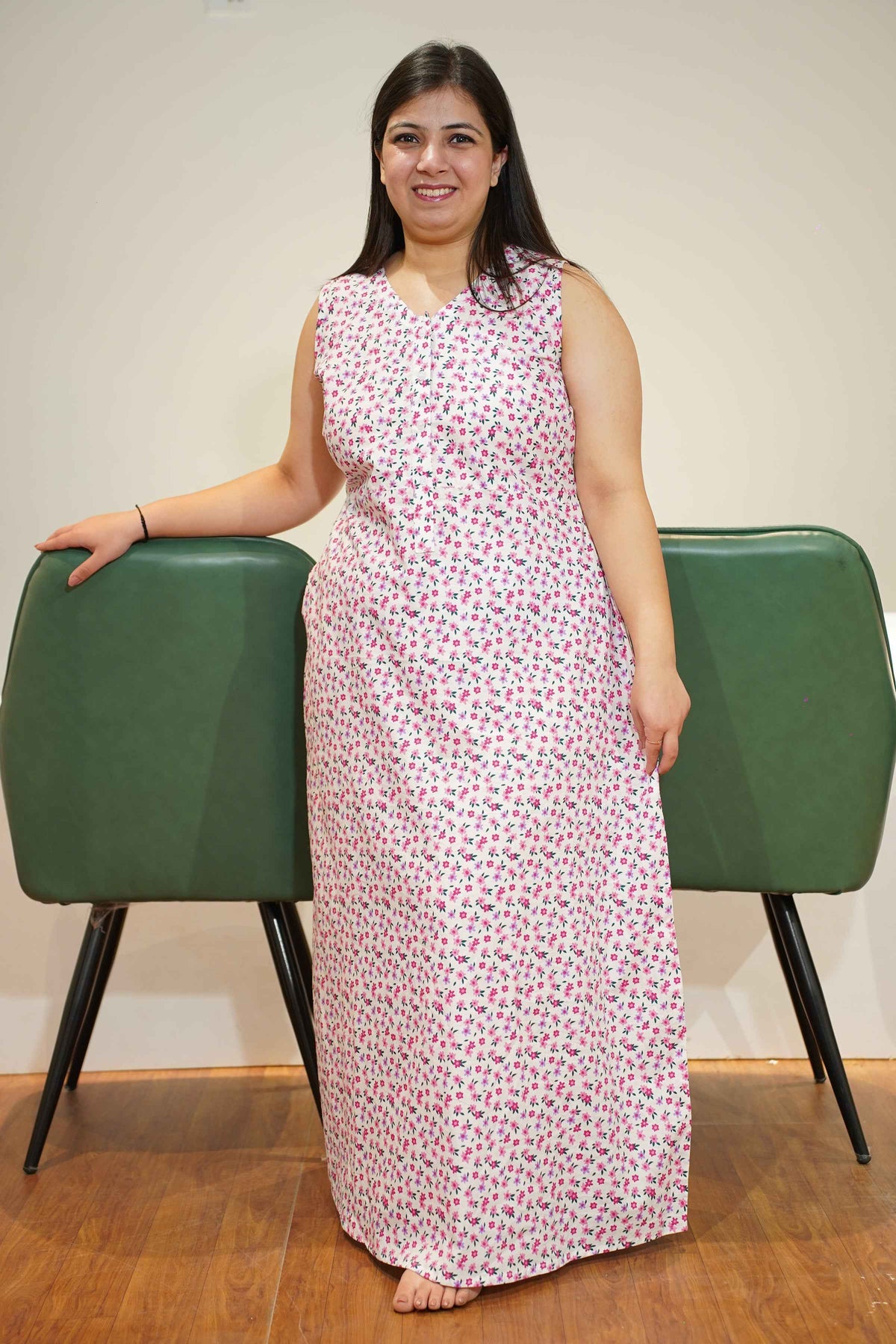 Pink Bloomy Cotton Night Gown