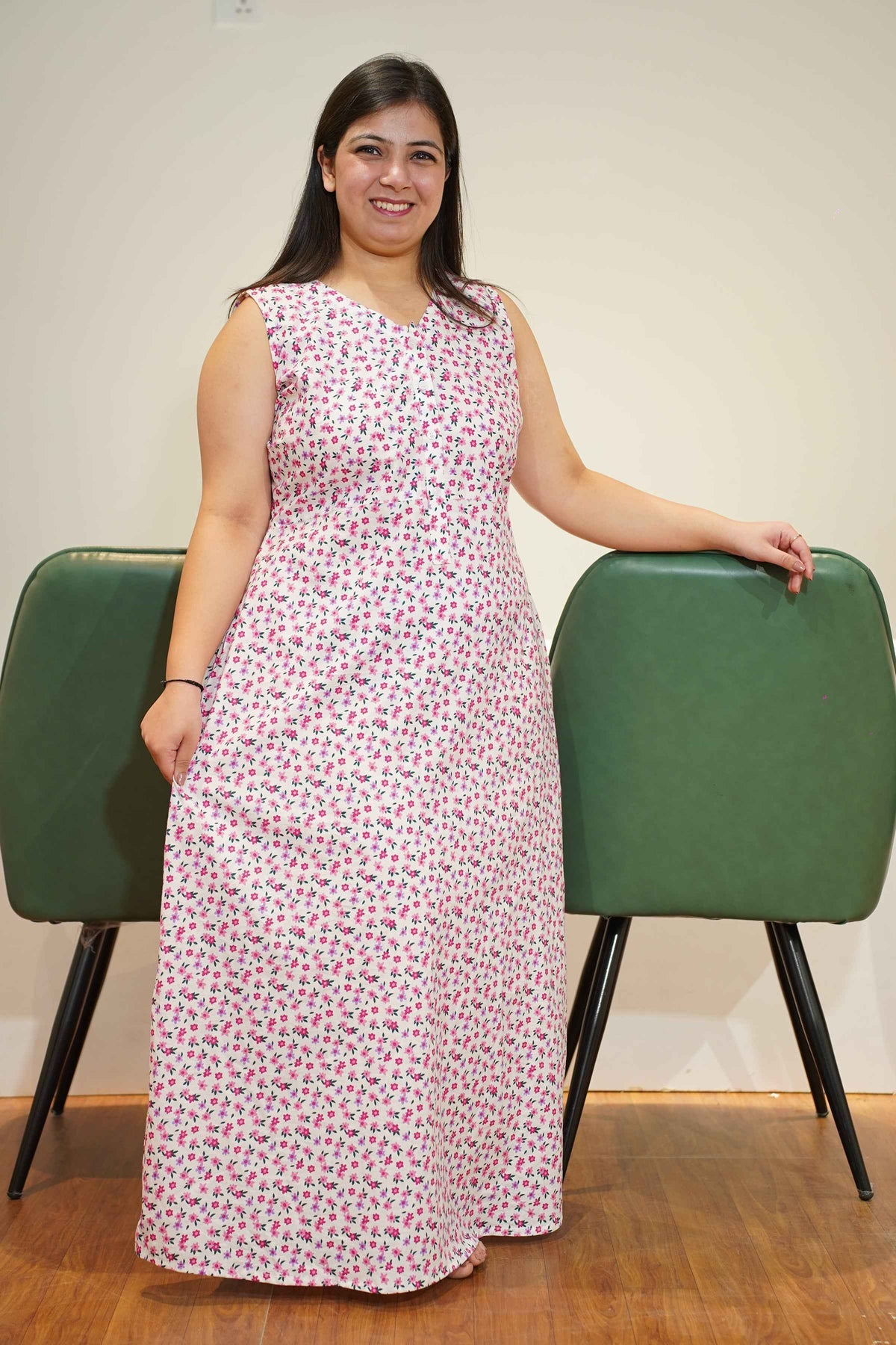 Pink Bloomy Cotton Night Gown