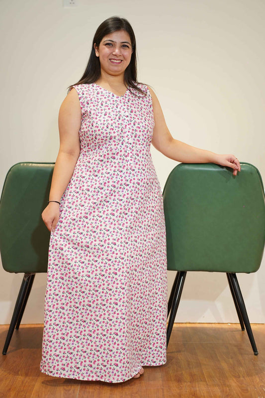 Pink Bloomy Cotton Night Gown