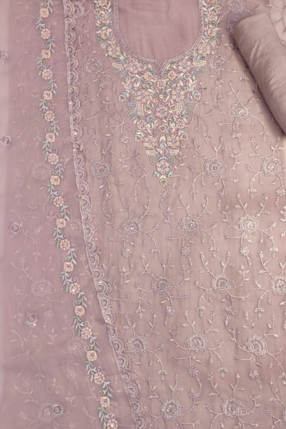 Pink Crushed Tissue Suit With Handwork