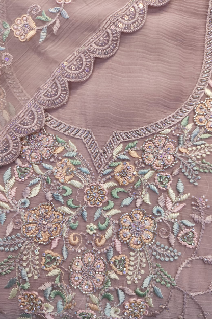 Pink Crushed Tissue Suit With Handwork