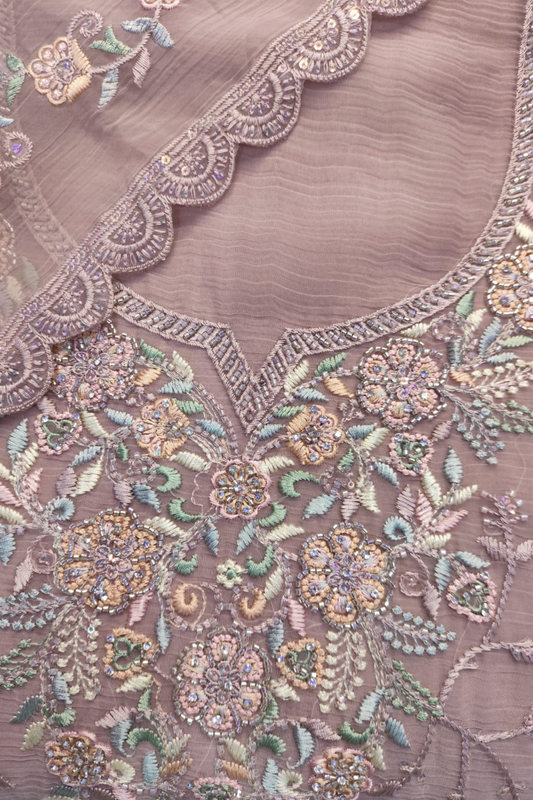 Pink Crushed Tissue Suit With Handwork