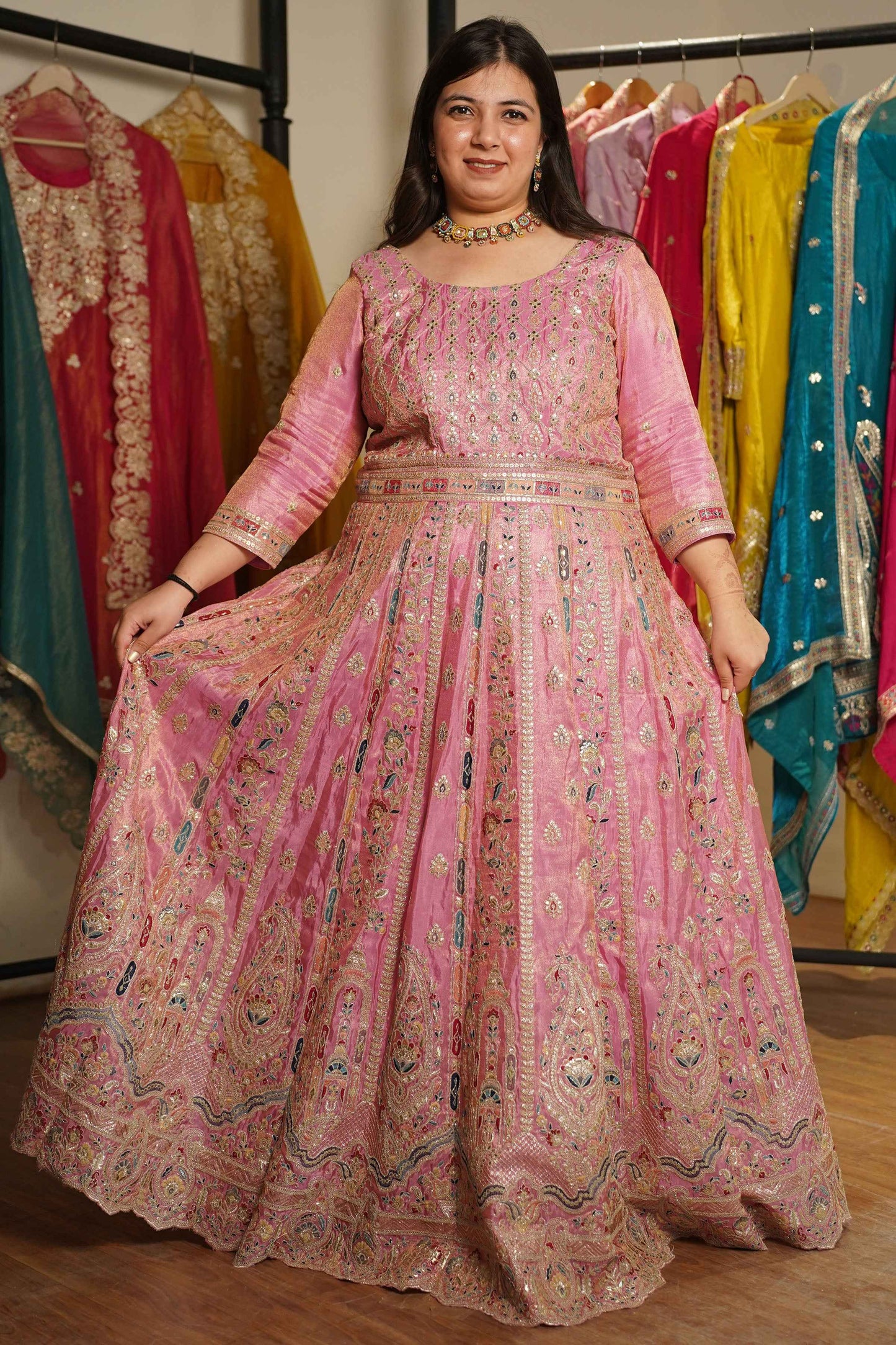 Ruhaya Rosé Tissue Zari Embroidered Dress