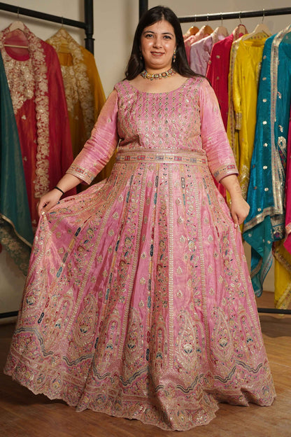 Ruhaya Rosé Tissue Zari Embroidered Dress