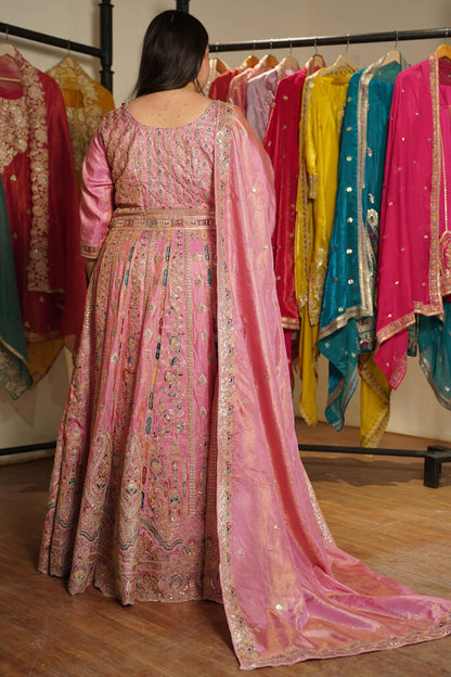 Ruhaya Rosé Tissue Zari Embroidered Dress