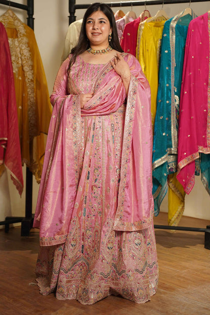 Ruhaya Rosé Tissue Zari Embroidered Dress