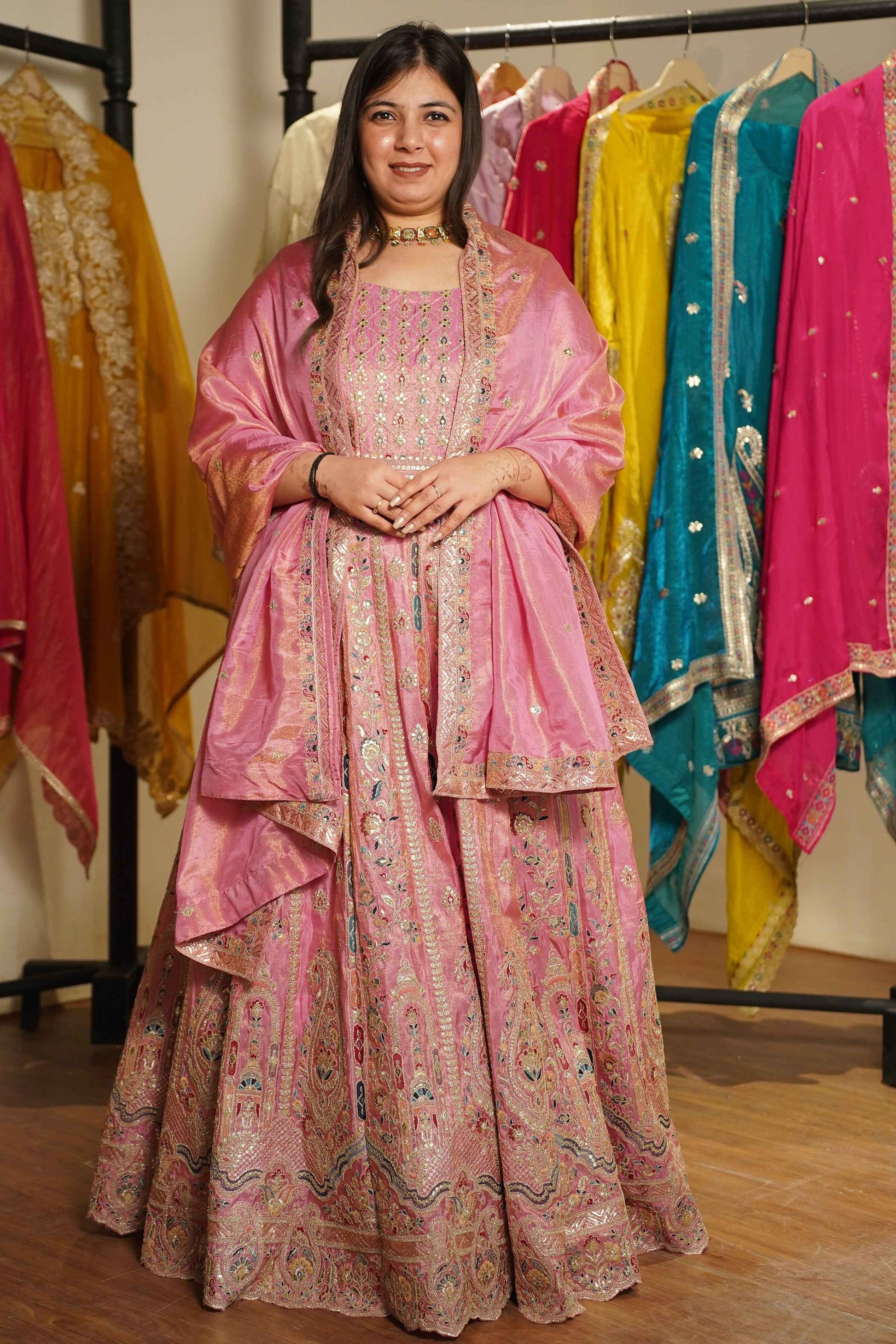 Ruhaya Rosé Tissue Zari Embroidered Dress