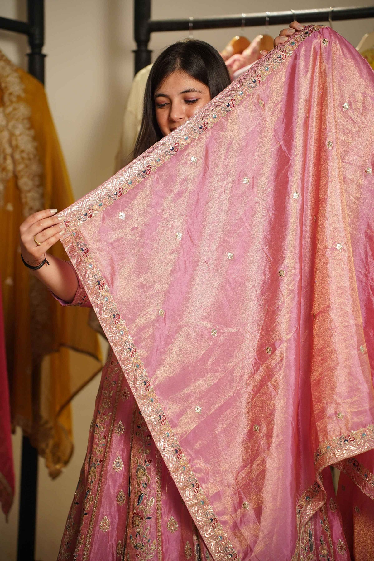 Ruhaya Rosé Tissue Zari Embroidered Dress