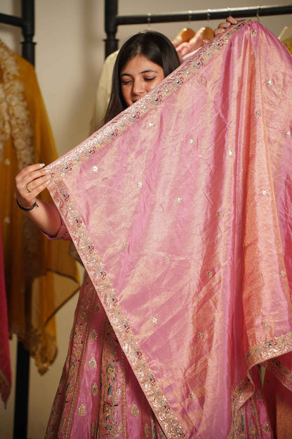 Ruhaya Rosé Tissue Zari Embroidered Dress