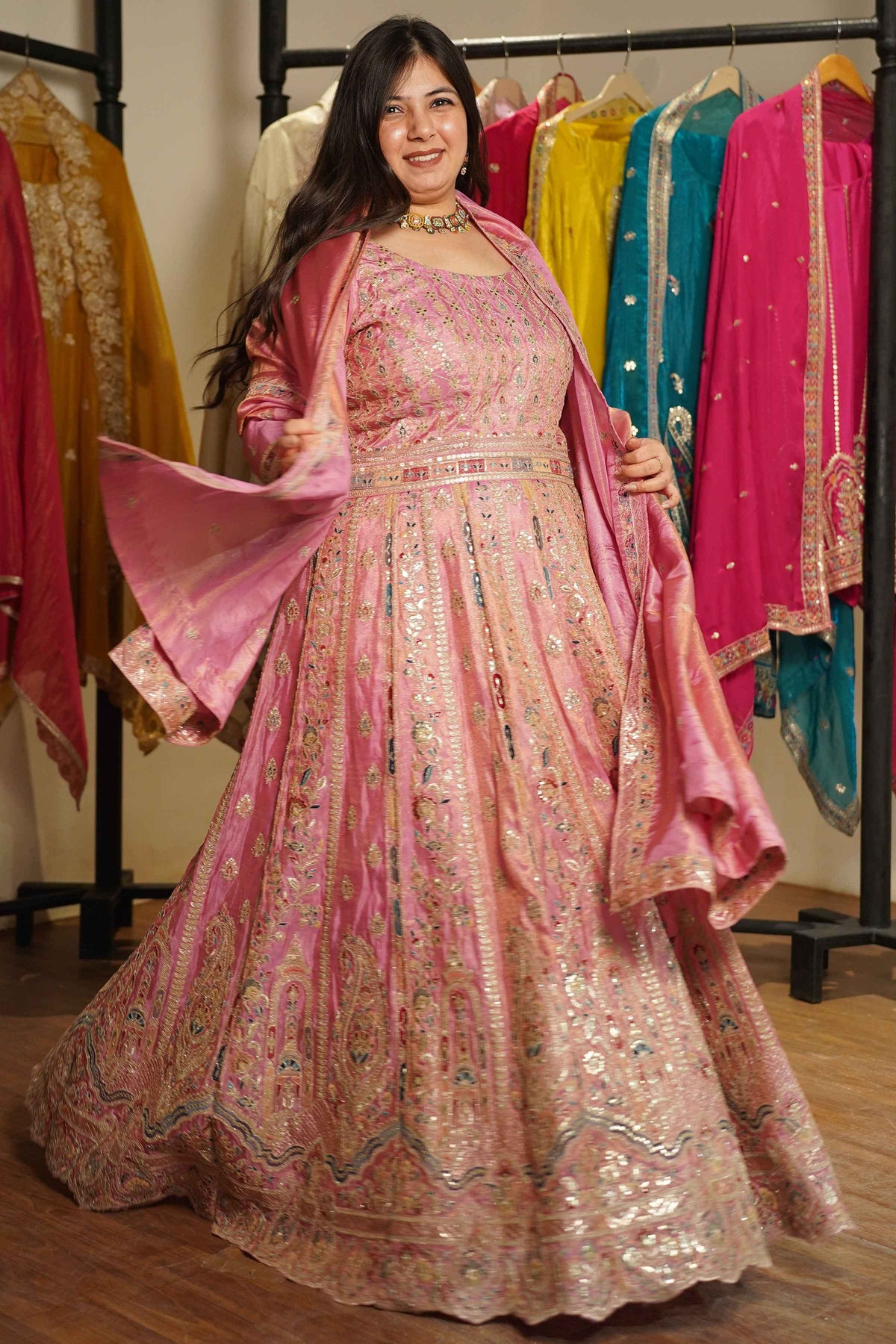 Ruhaya Rosé Tissue Zari Embroidered Dress