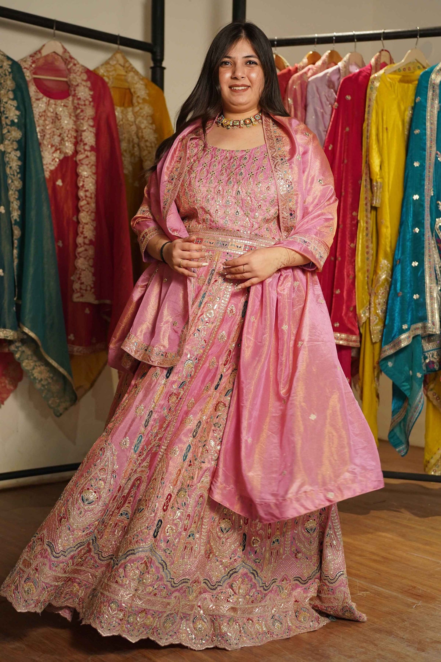 Ruhaya Rosé Tissue Zari Embroidered Dress