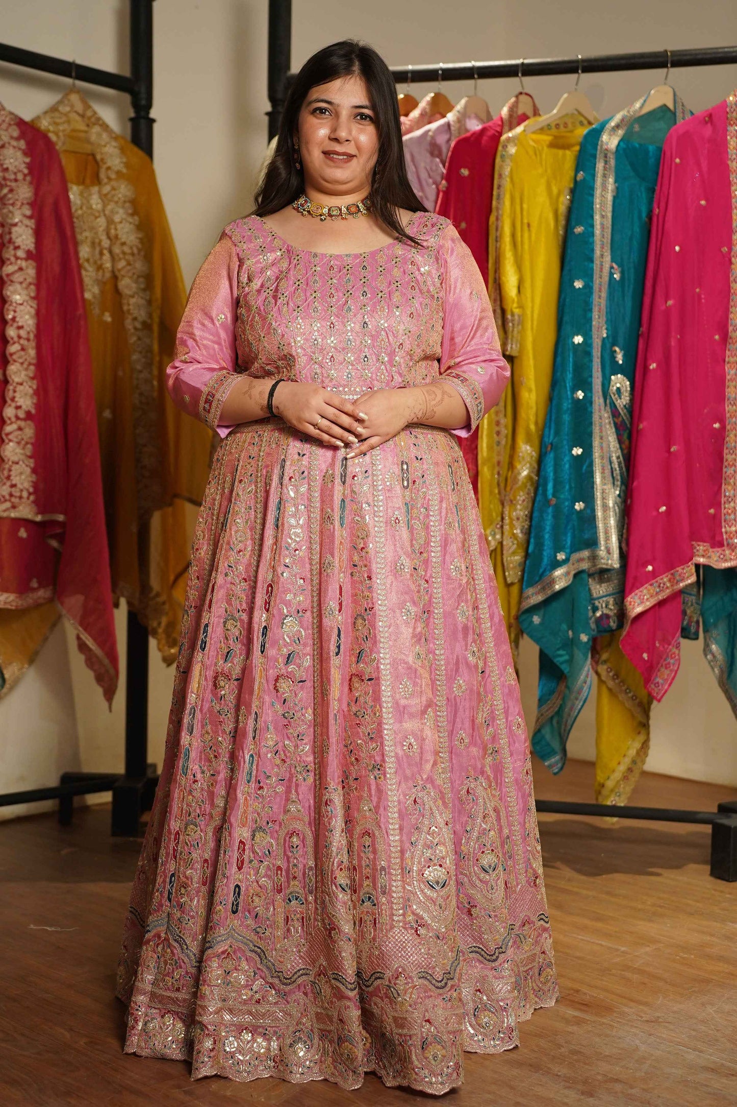 Ruhaya Rosé Tissue Zari Embroidered Dress