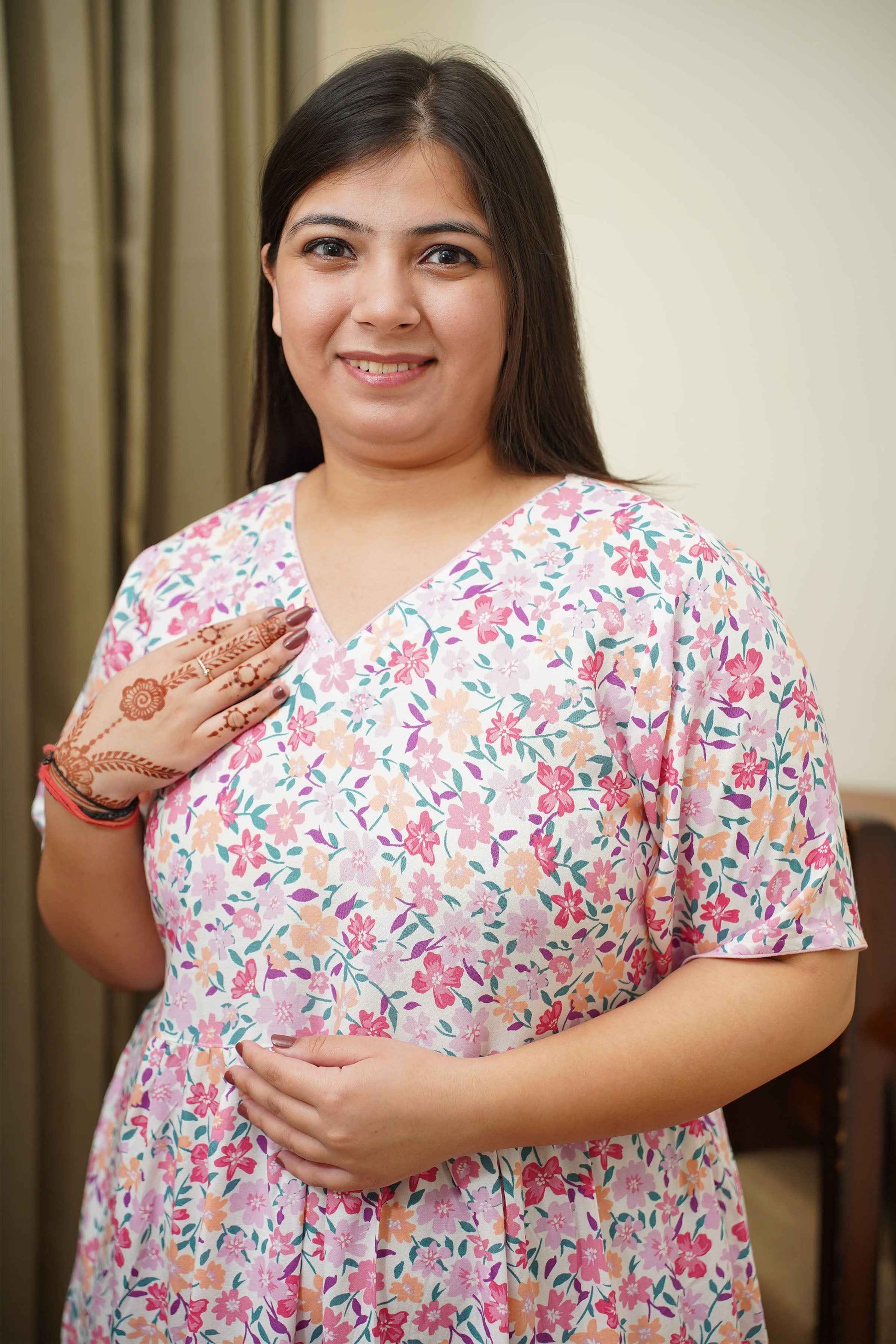 Pink Floral Rayon Night Gown