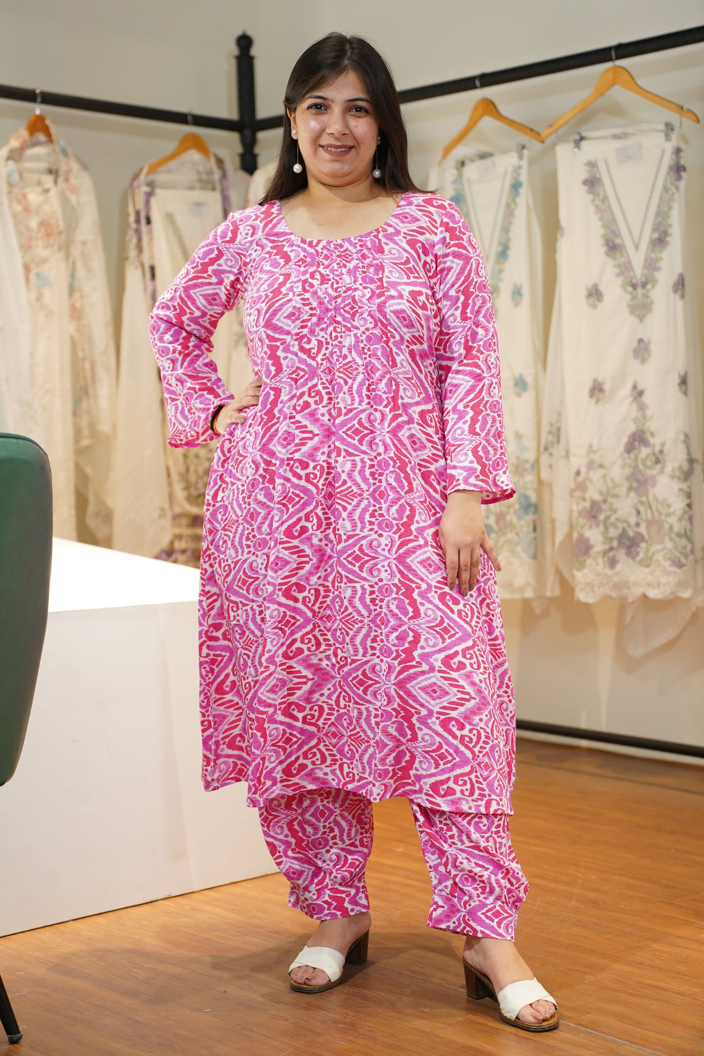 Fuchsia Pintuck A-Line Afghani Suit