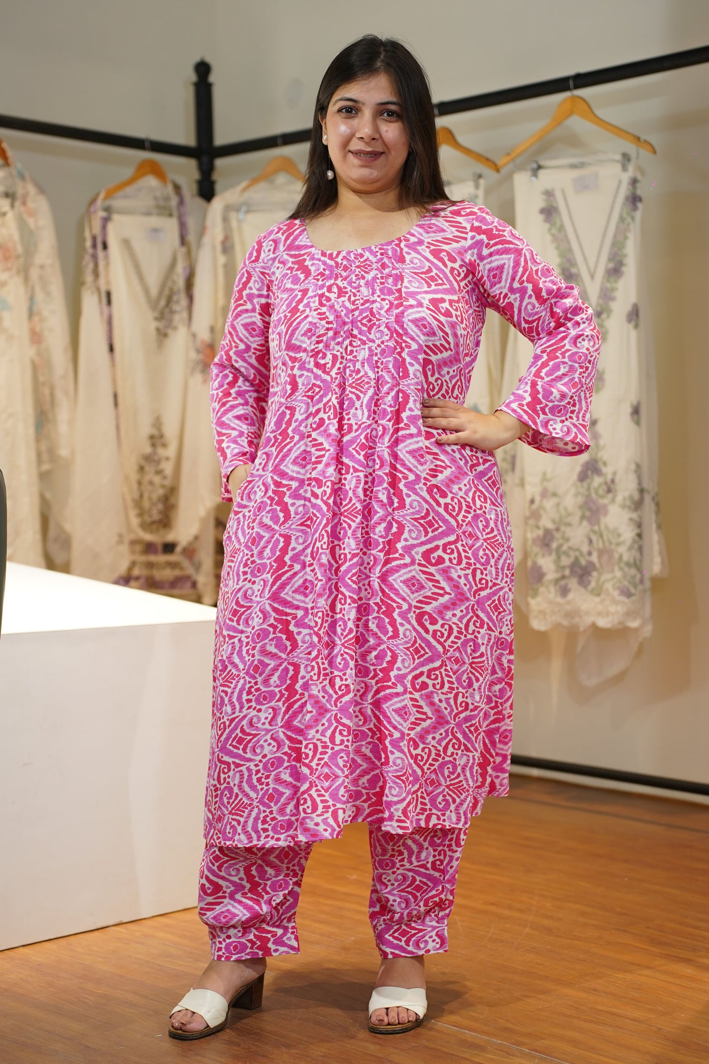Fuchsia Pintuck A-Line Afghani Suit