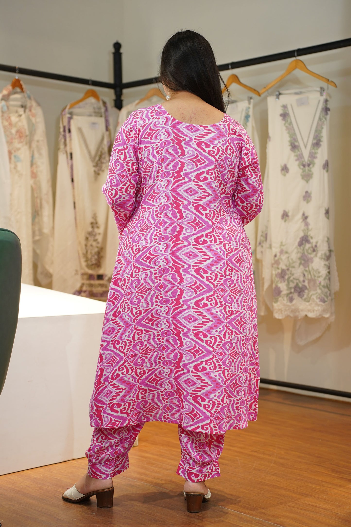 Fuchsia Pintuck A-Line Afghani Suit