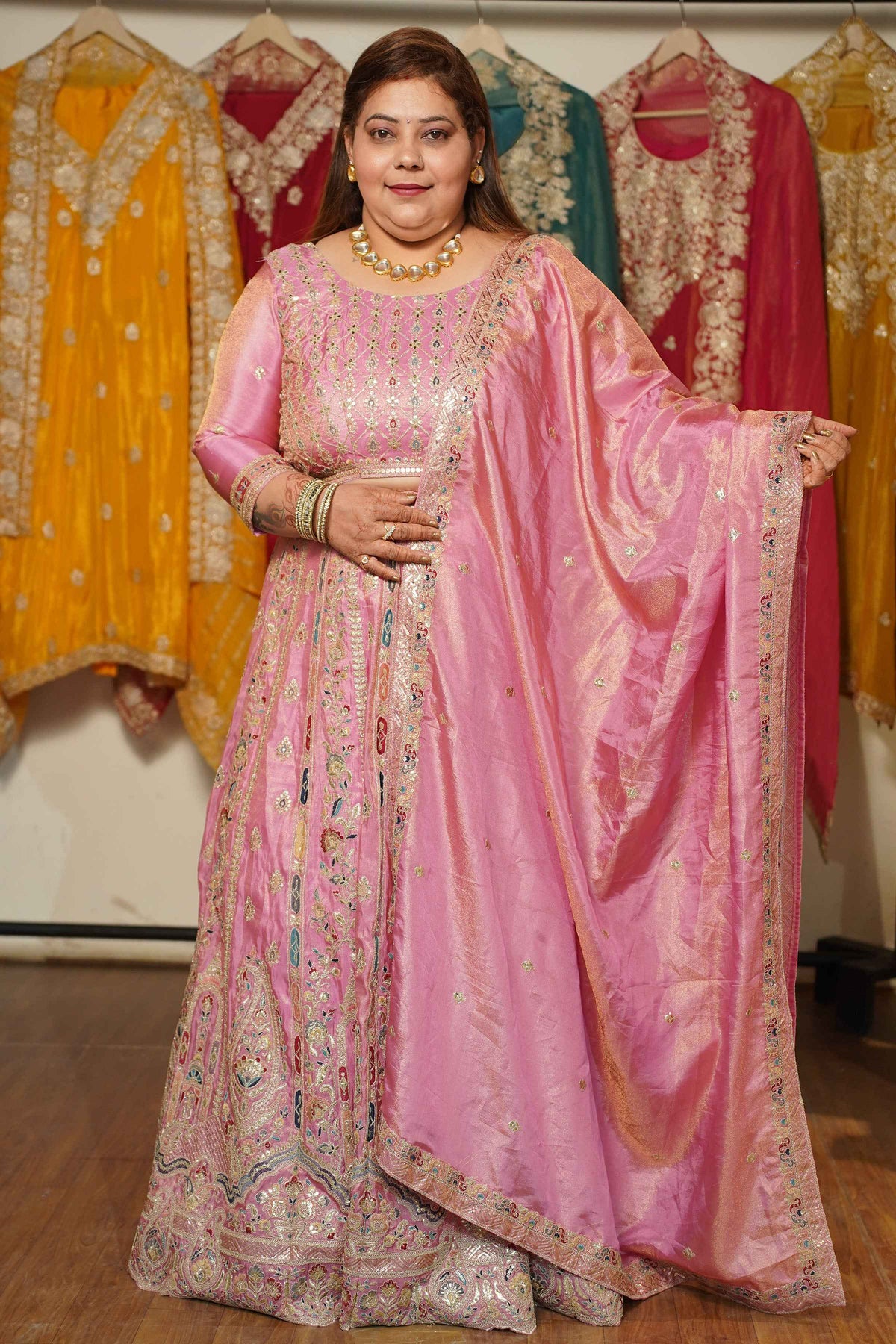 Ruhaya Rosé Tissue Lehenga With Zari Embroidery