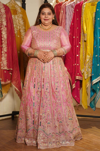Ruhaya Rosé Tissue Lehenga With Zari Embroidery