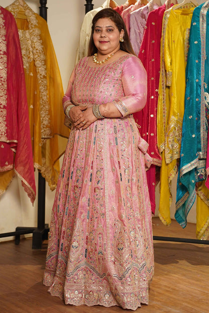Ruhaya Rosé Tissue Lehenga With Zari Embroidery