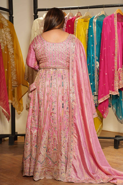 Ruhaya Rosé Tissue Lehenga With Zari Embroidery