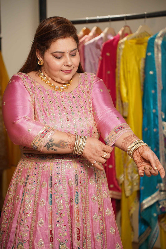 Ruhaya Rosé Tissue Lehenga With Zari Embroidery
