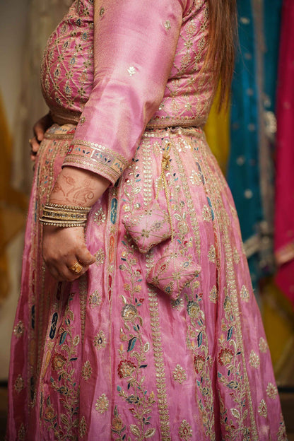 Ruhaya Rosé Tissue Lehenga With Zari Embroidery