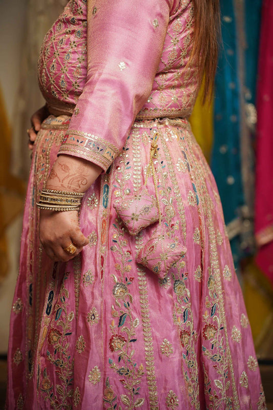 Ruhaya Rosé Tissue Lehenga With Zari Embroidery