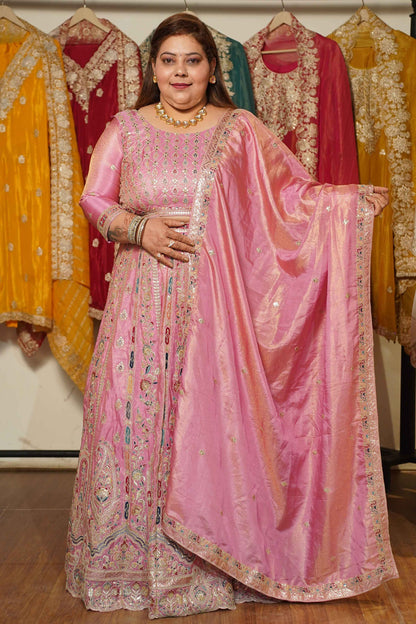 Ruhaya Rosé Tissue Lehenga With Zari Embroidery