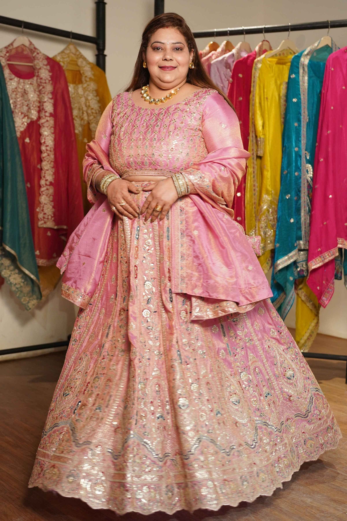Ruhaya Rosé Tissue Lehenga With Zari Embroidery