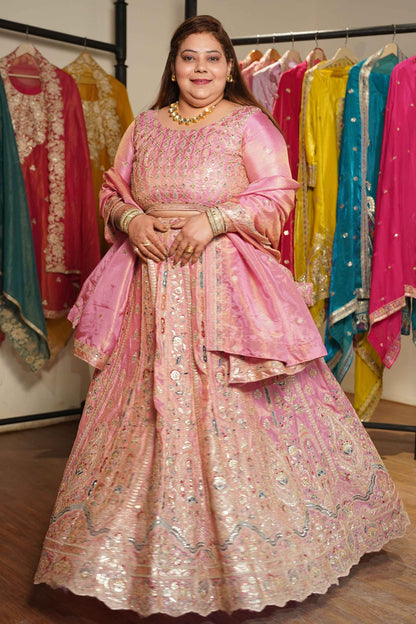 Ruhaya Rosé Tissue Lehenga With Zari Embroidery