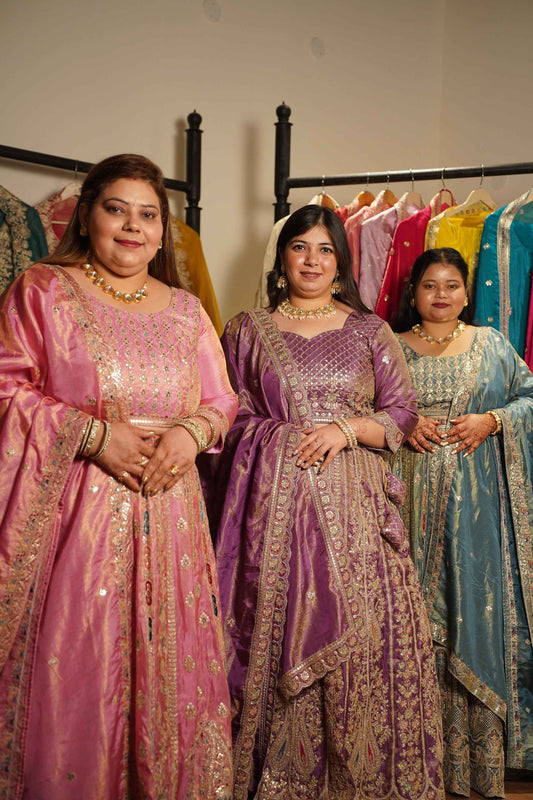 Rivaya Lavender Tissue Lehenga With Zari Embroidery