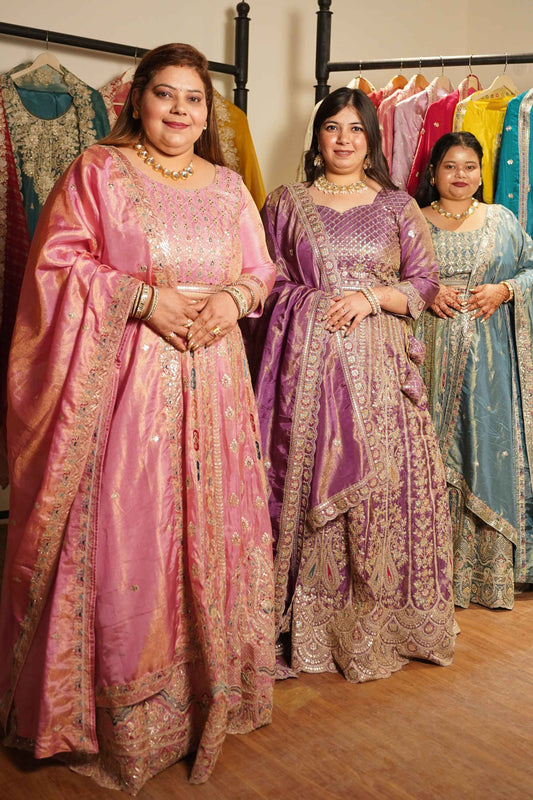 Rivaya Lavender Tissue Lehenga With Zari Embroidery