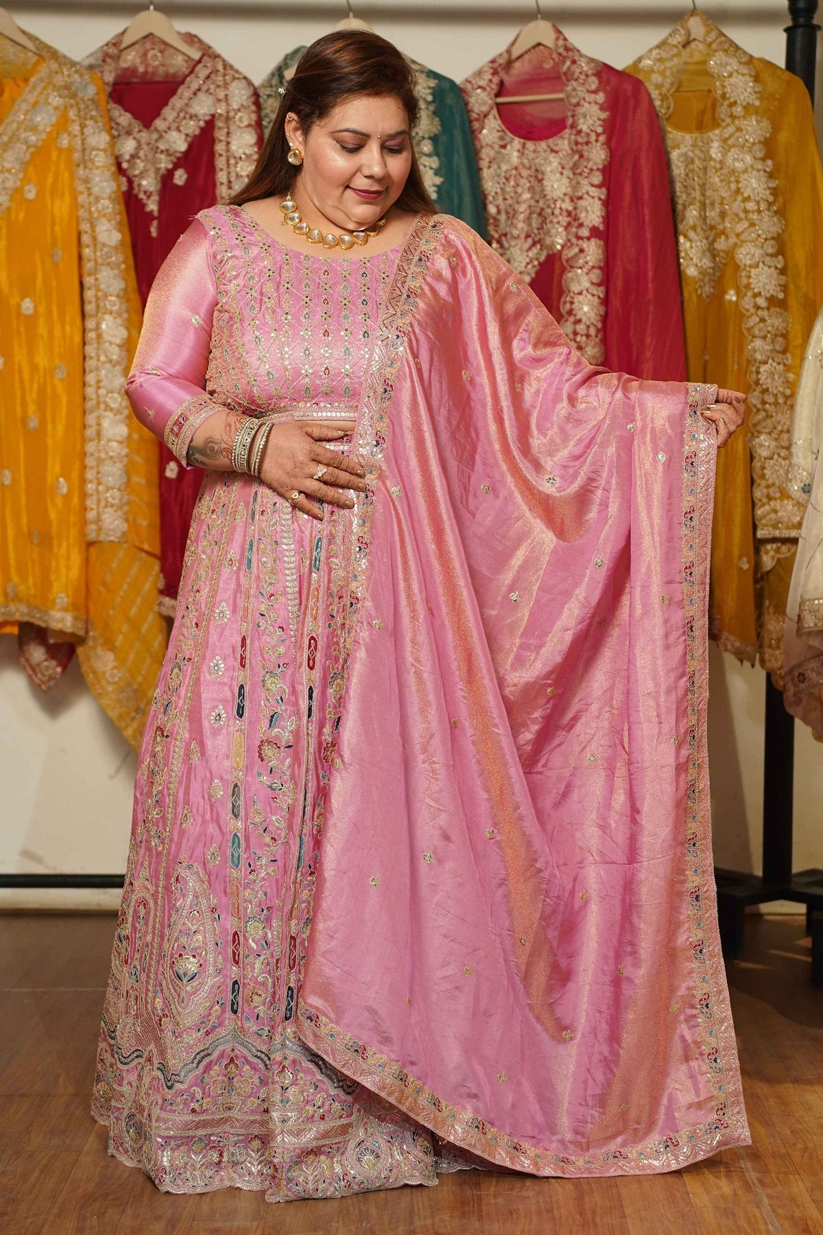 Ruhaya Rosé Tissue Lehenga With Zari Embroidery