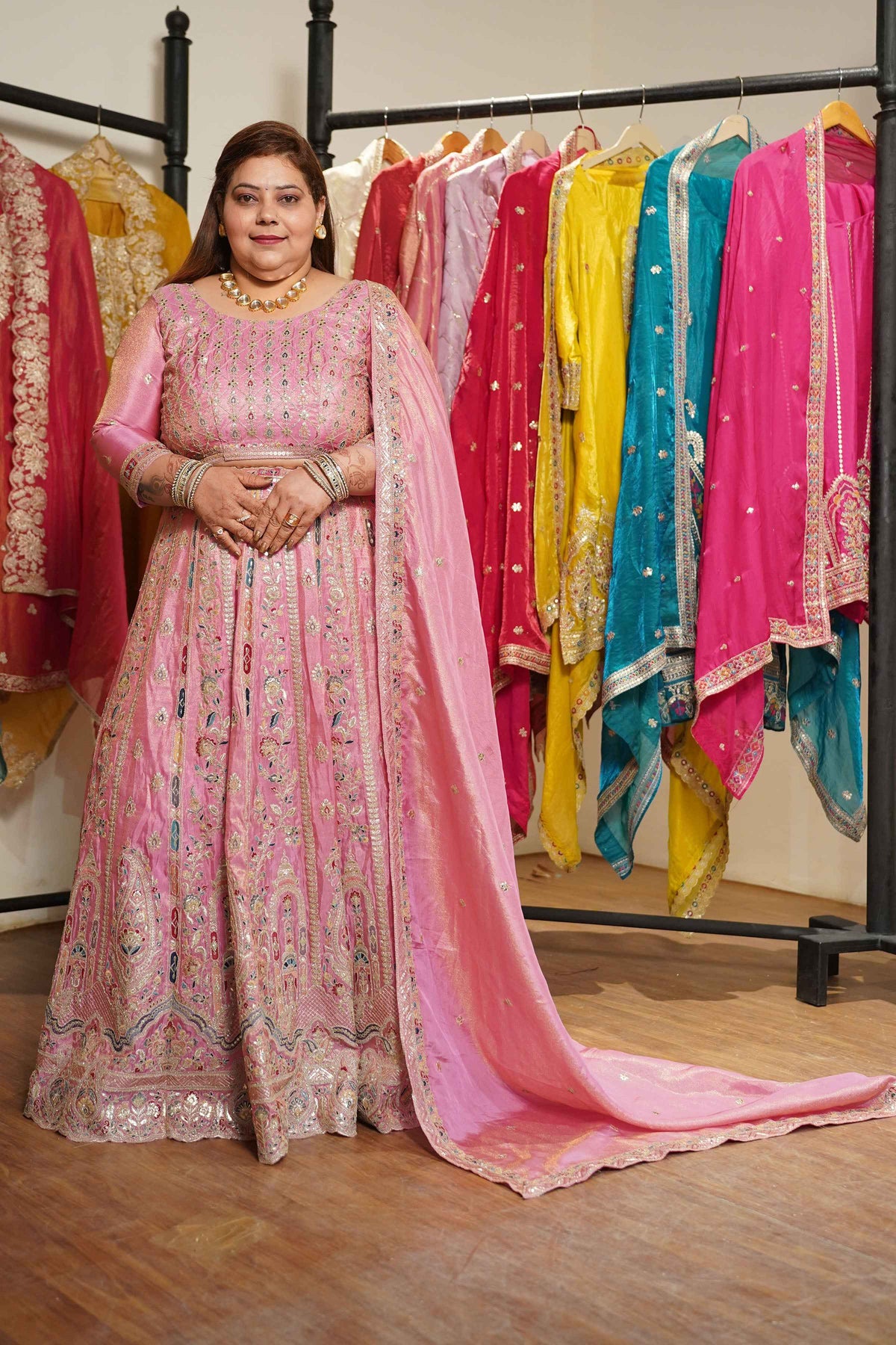 Ruhaya Rosé Tissue Lehenga With Zari Embroidery