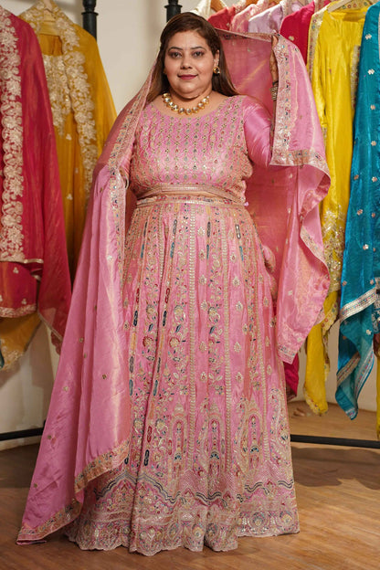 Ruhaya Rosé Tissue Lehenga With Zari Embroidery