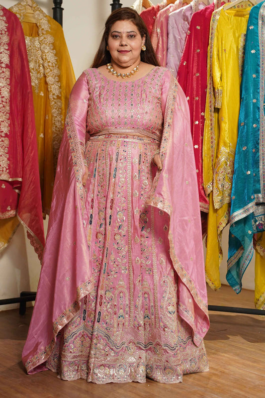 Ruhaya Rosé Tissue Lehenga With Zari Embroidery