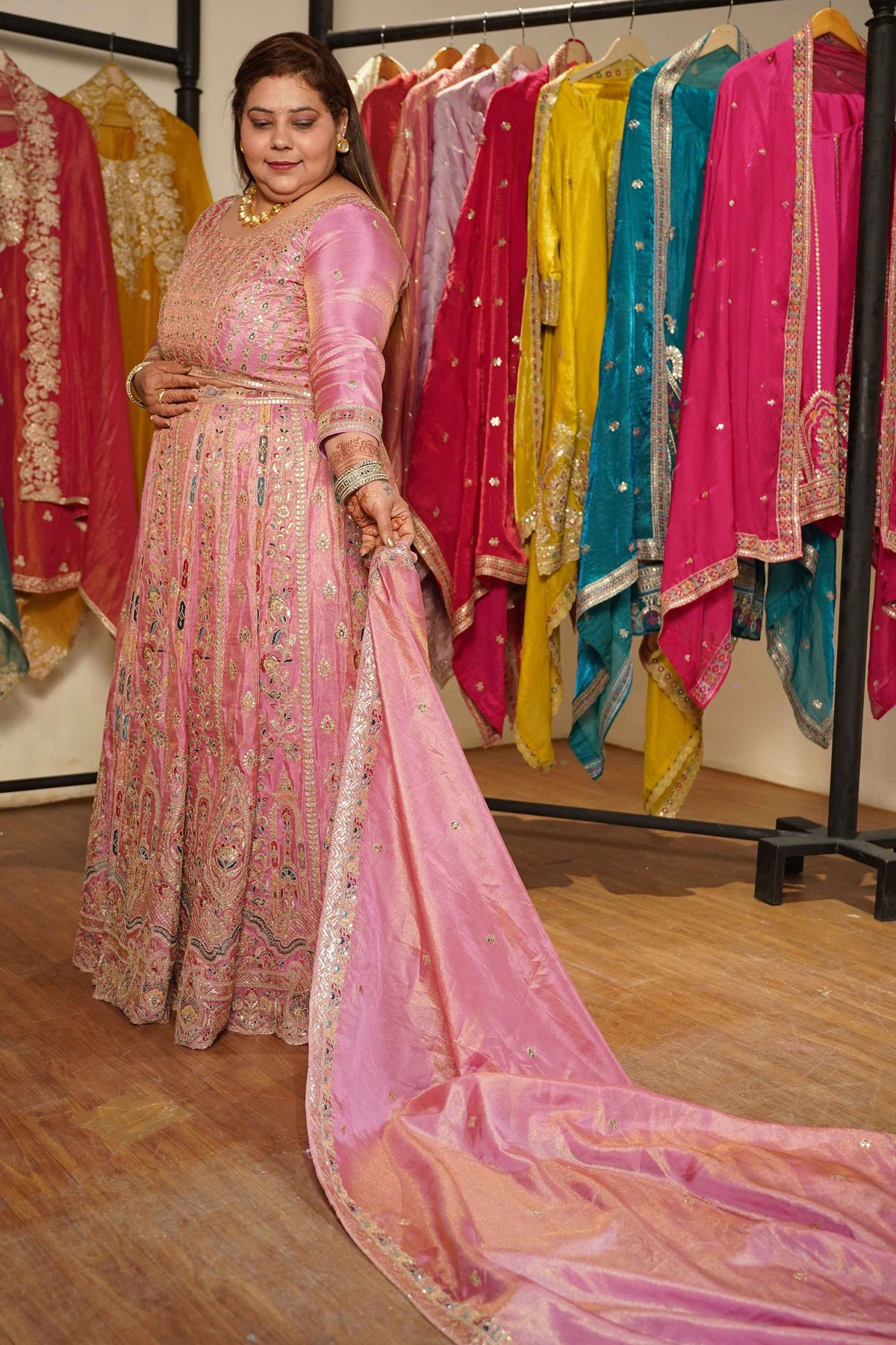 Ruhaya Rosé Tissue Lehenga With Zari Embroidery