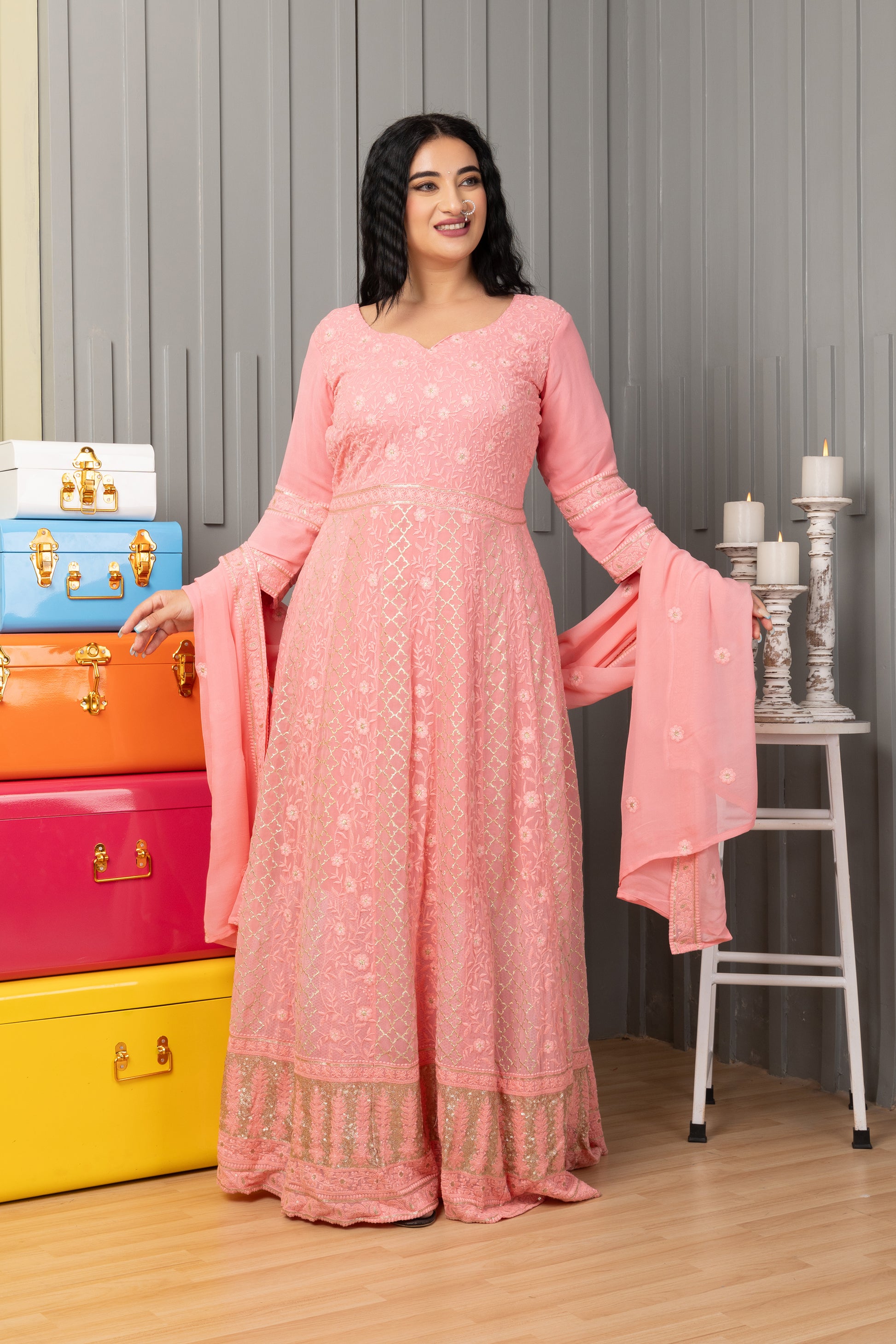 Women Plus Size Rasbhari Dhun Lucknowi Dress