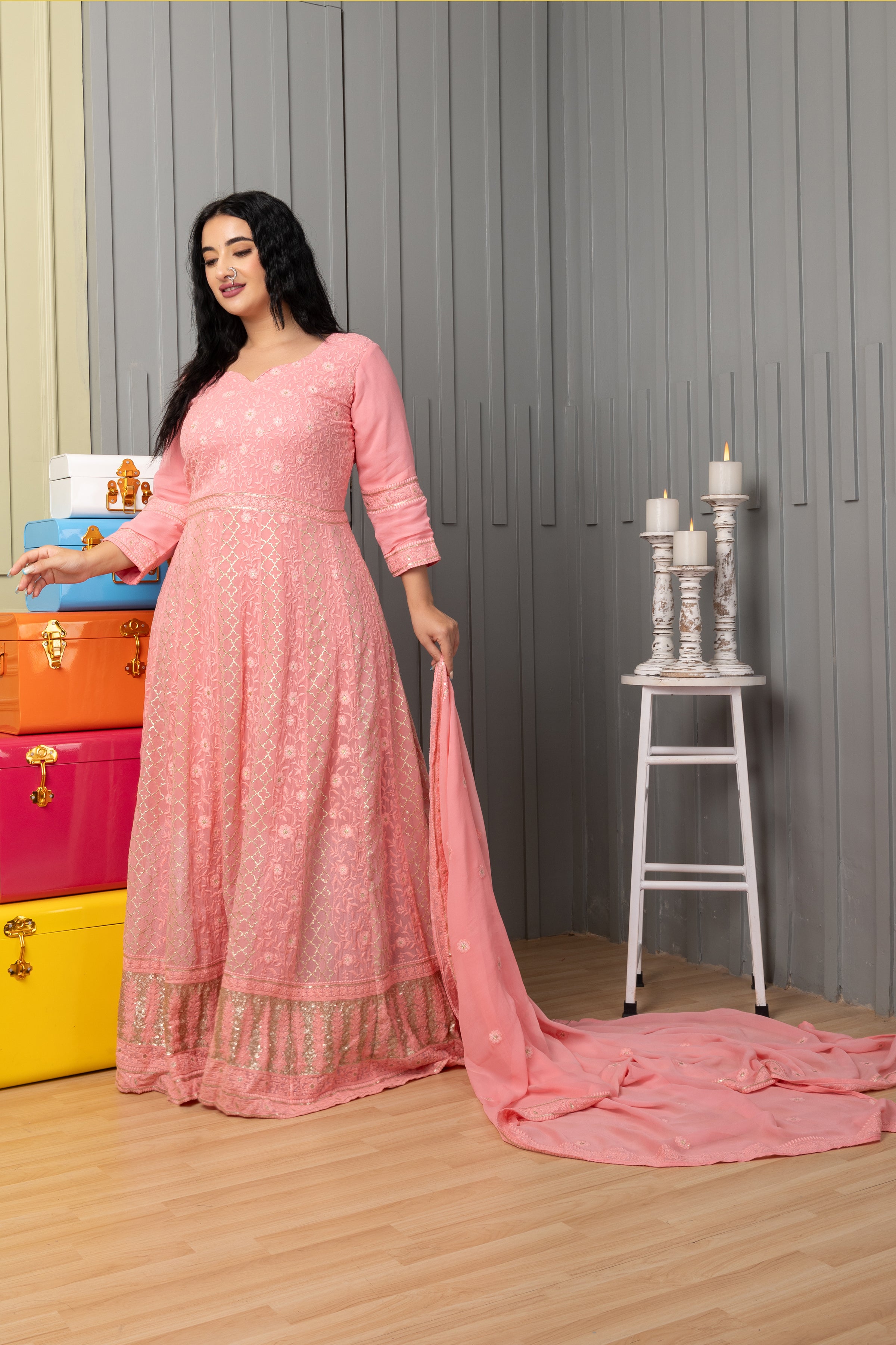 Pink Faux georgette Embroidered Anarkali Suit with Dupatta - AS3407