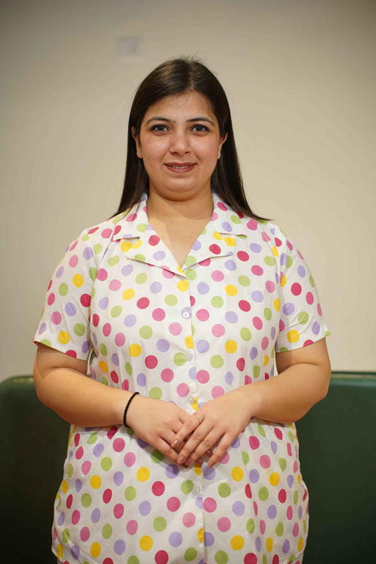 Buy Plus Size ​Pink Polka Cotton Night Suit At Apella | Sizes XS to 10 XL | India | Free Delivery | Customized