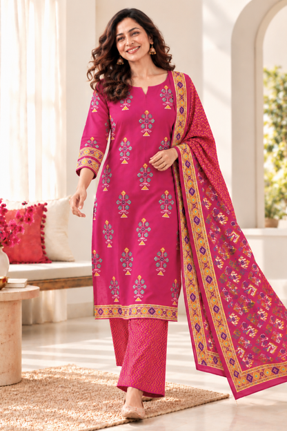 Kesari Gulaab Cotton Suit Set