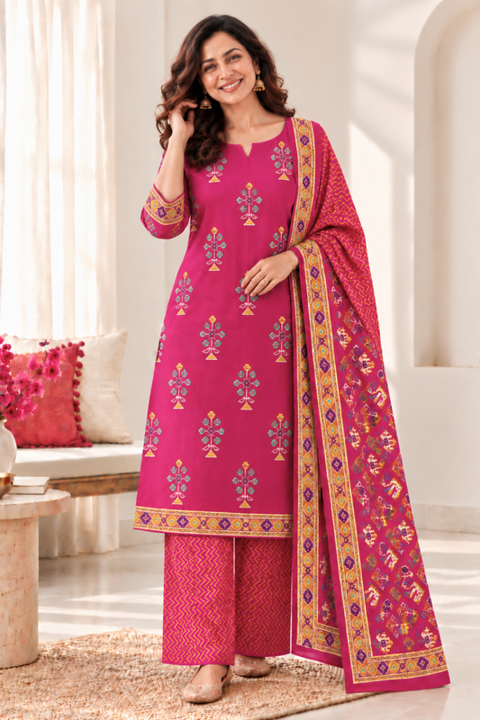 Kesari Gulaab Cotton Suit Set